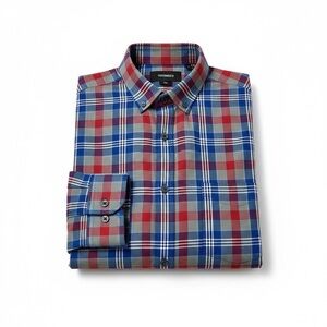 Vince Men's Red Blue Plaid Button Down Shirt Size Large